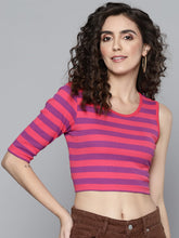 Women Fuchsia & Purple Rib One Side Sleeve Crop Top-Tops-SASSAFRAS