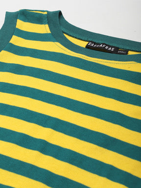 Women Green & Yellow Rib Sleeveless Crop Top