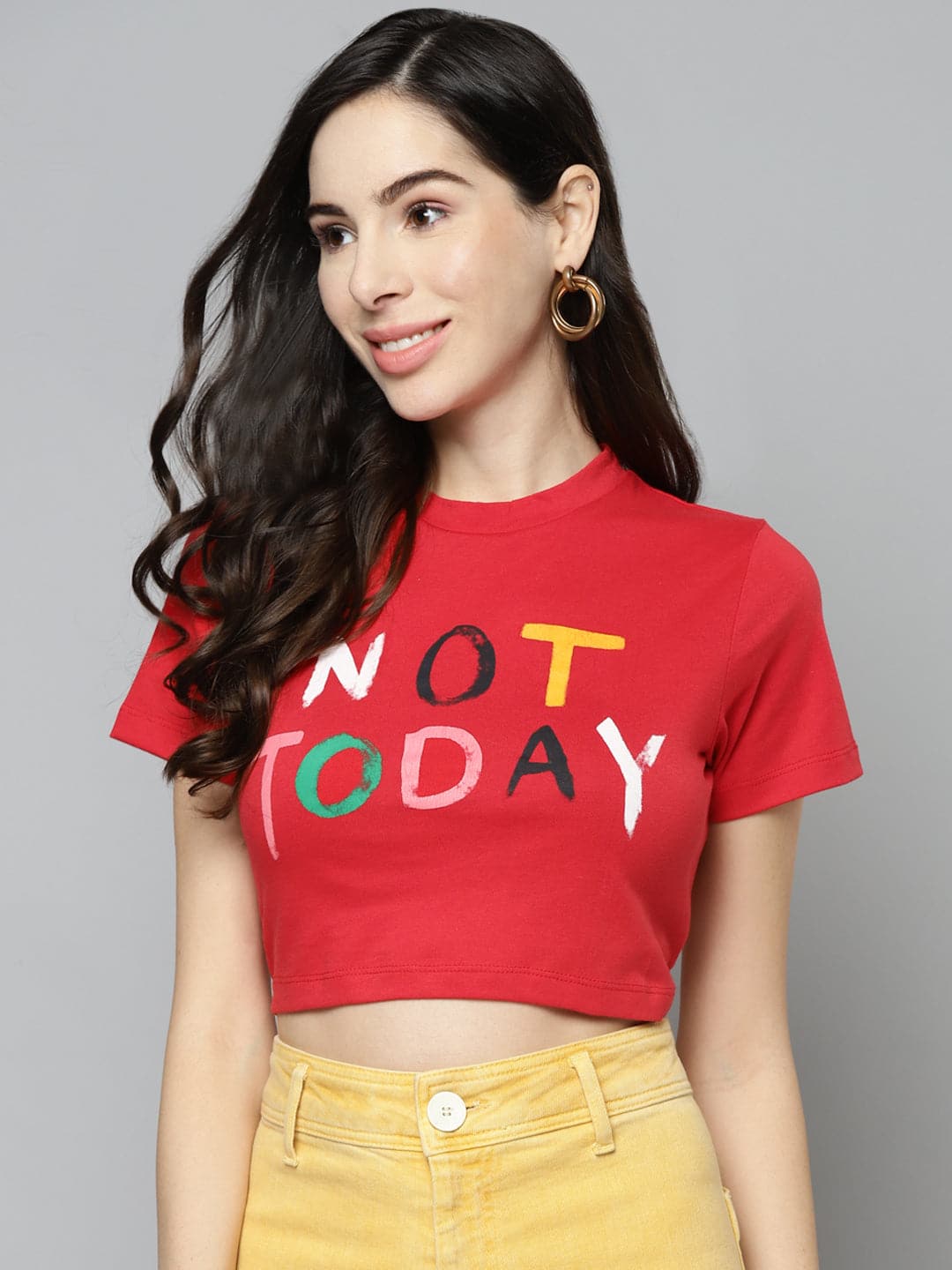 Women Red NOT TODAY Crop T-Shirt-T-Shirts-SASSAFRAS