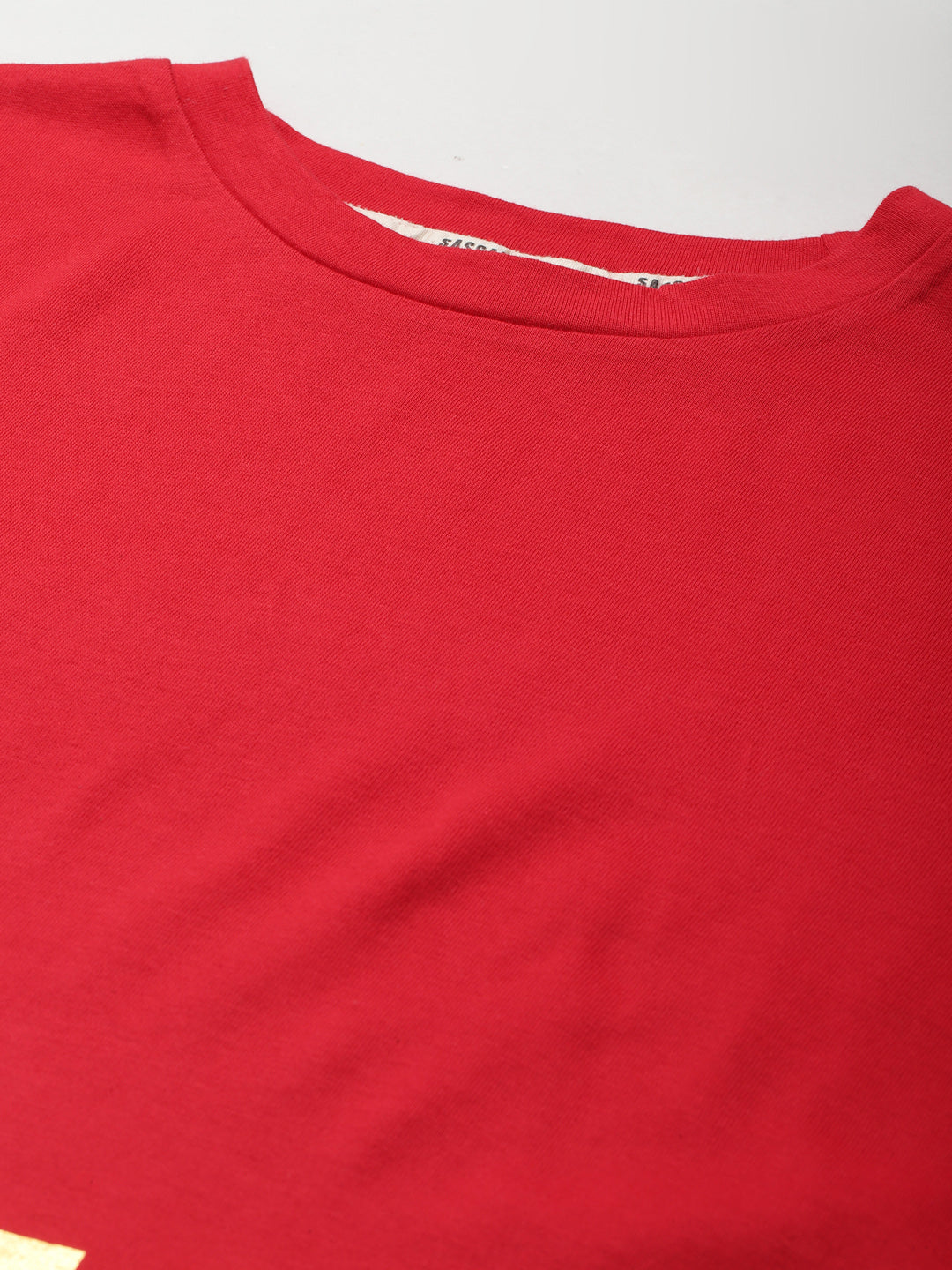 Women Red RUN FAST Golden Foil Boxy Crop T-Shirt