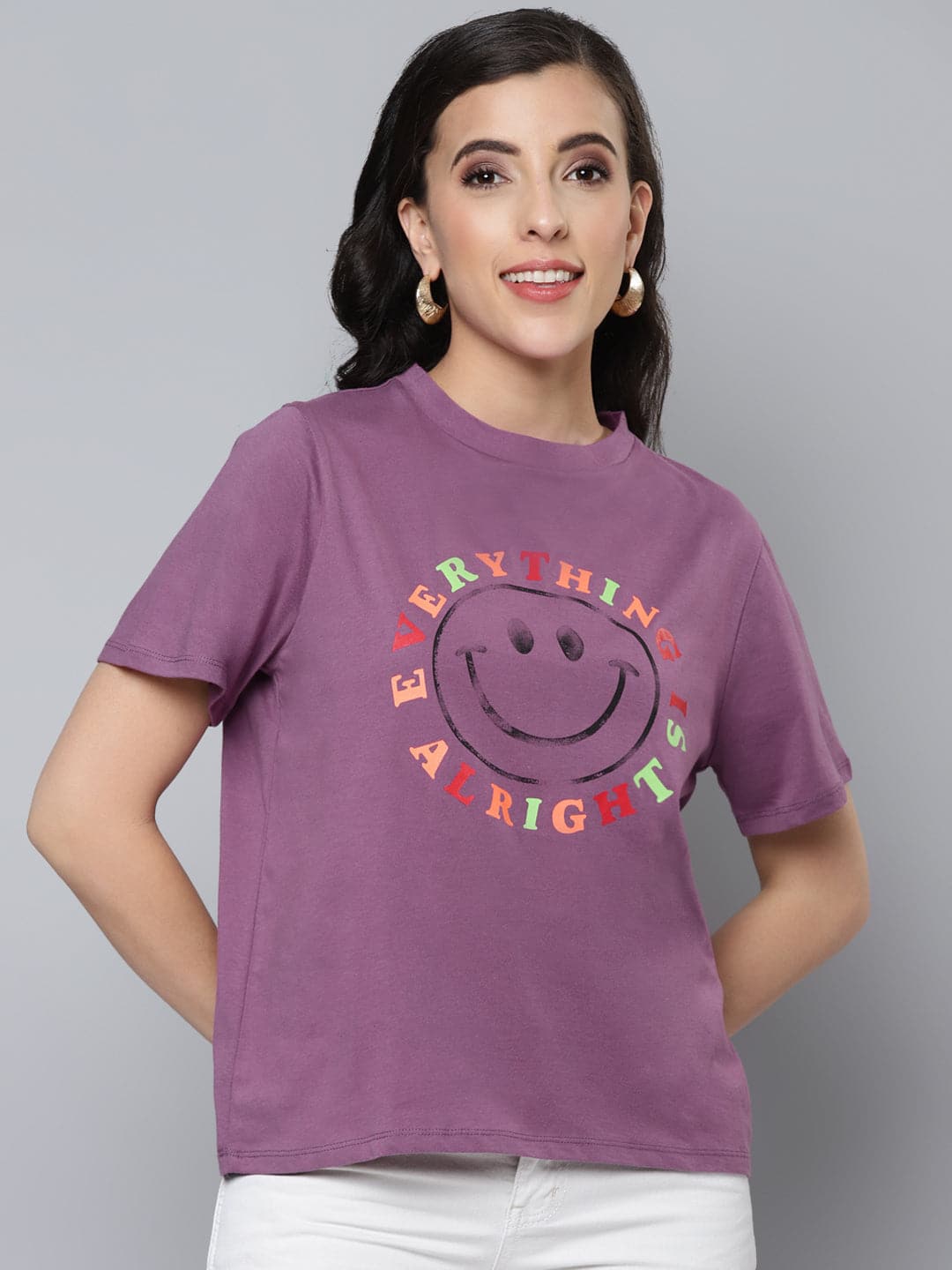 Women Purple EVERYTHING IS ALRIGHT Regular T-shirt-T-Shirts-SASSAFRAS