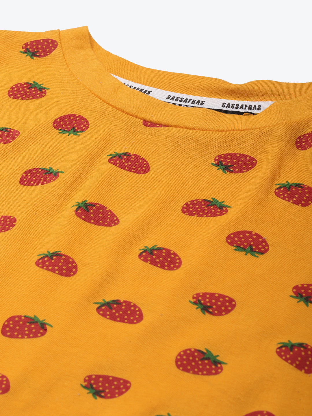 Women Mustard Strawberry Slim Fit Crop T-shirt