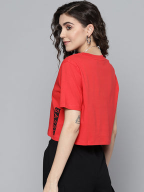 Women Red SASSY Side Boxy Crop T-Shirt