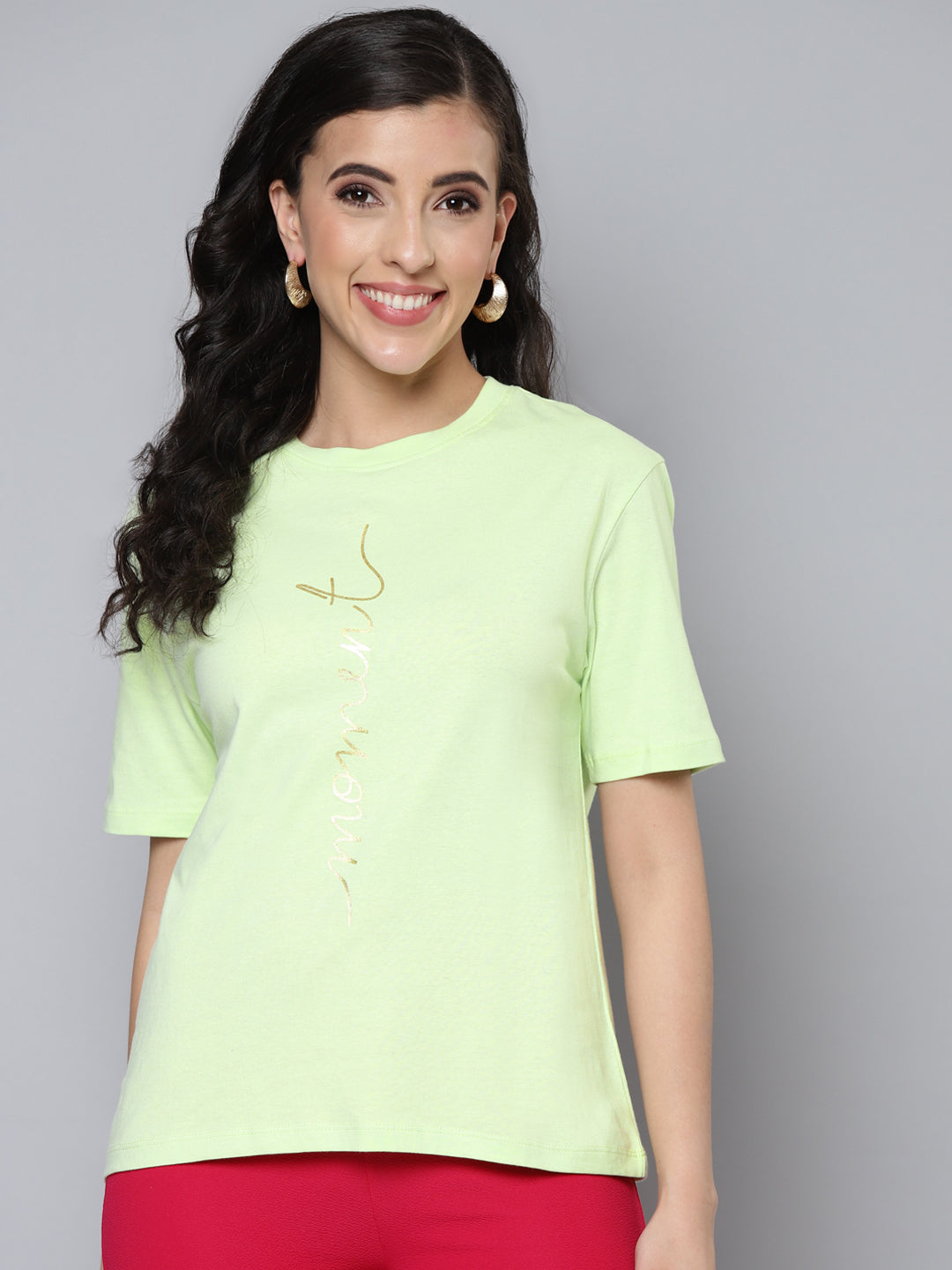 Women Mint Green MOMENT Gold Foil Regular T-Shirt