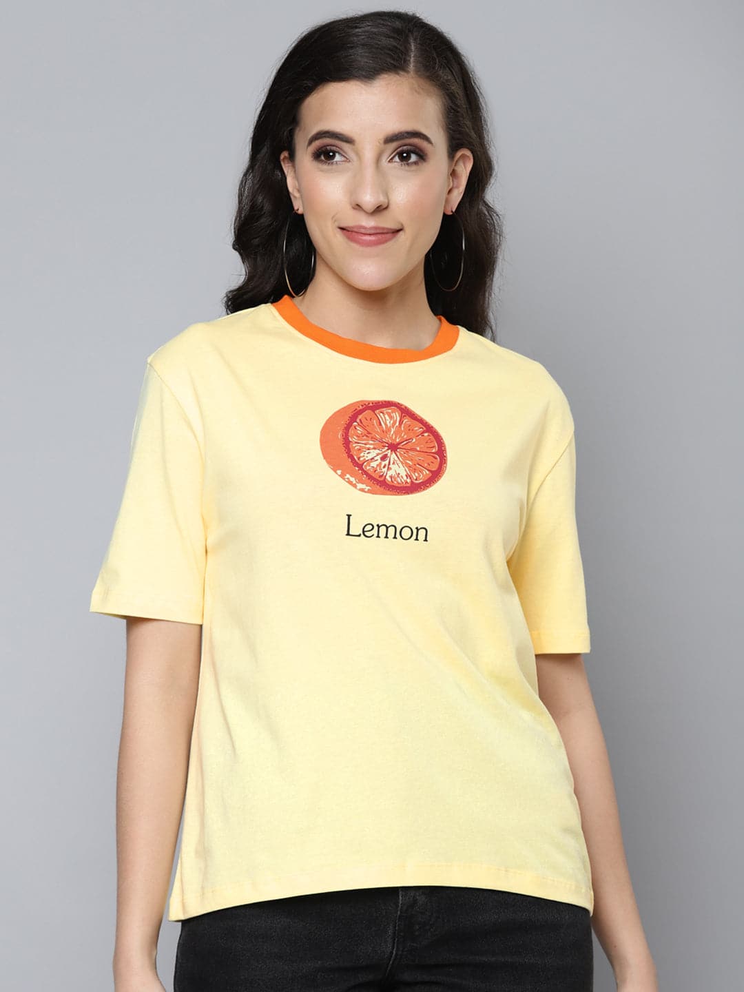 Women Yellow LEMON Regular T-Shirt-T-Shirts-SASSAFRAS
