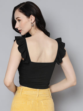 Women Charcoal Rib Sweetheart Neck Crop Top