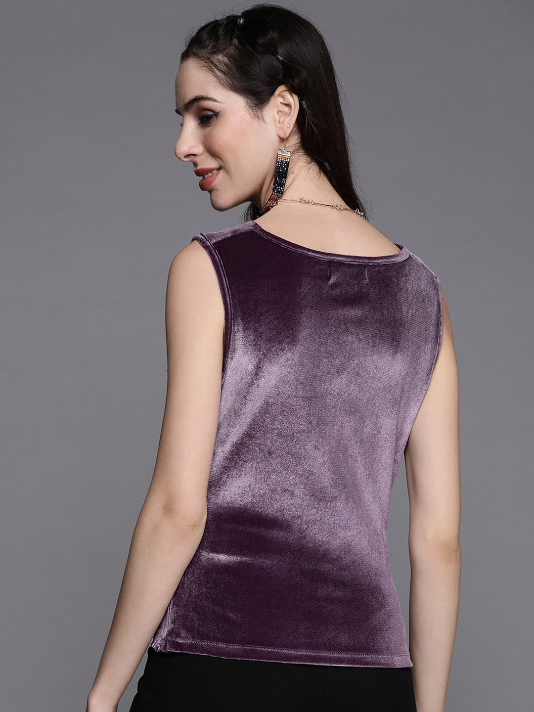 Buy Women Purple Velvet Cowl Neck Sleeveless Top Online at Sassafras