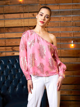 Pink Jacquard One Shoulder Top-SASSAFRAS