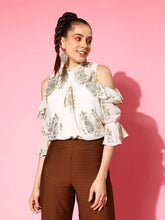 White Jacquard Cold Shoulder Top-SASSAFRAS