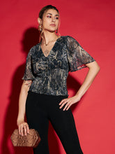 Grey Snake Printed Front Button Smocked Top-SASSAFRAS