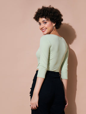 Jade Green Ribbed Bodysuit-SASSAFRAS BASICS