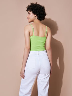 Neon Green Strappy Ribbed Bodysuit-SASSAFRAS BASICS