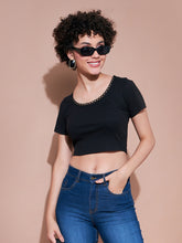 Black Rib Round Neck Crop Top-SASSAFRAS BASICS