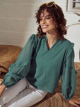 Sea Green Ruffle Detail Top -SASSAFRAS