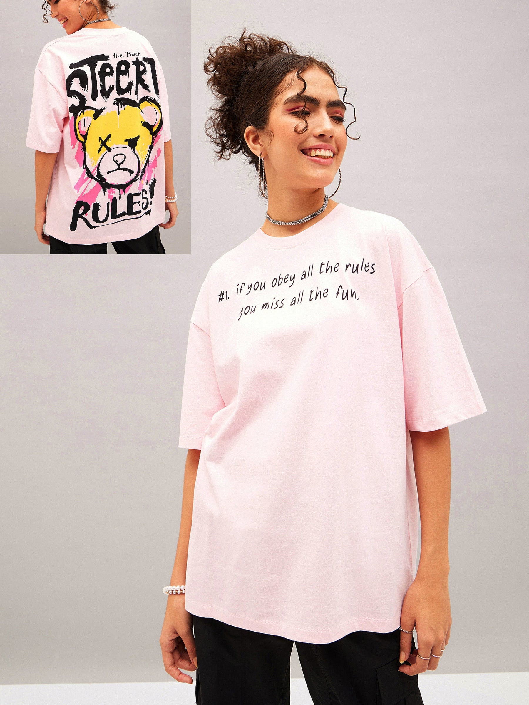 Buy Pastel Pink Street Rules Oversized T-shirt Online At Best