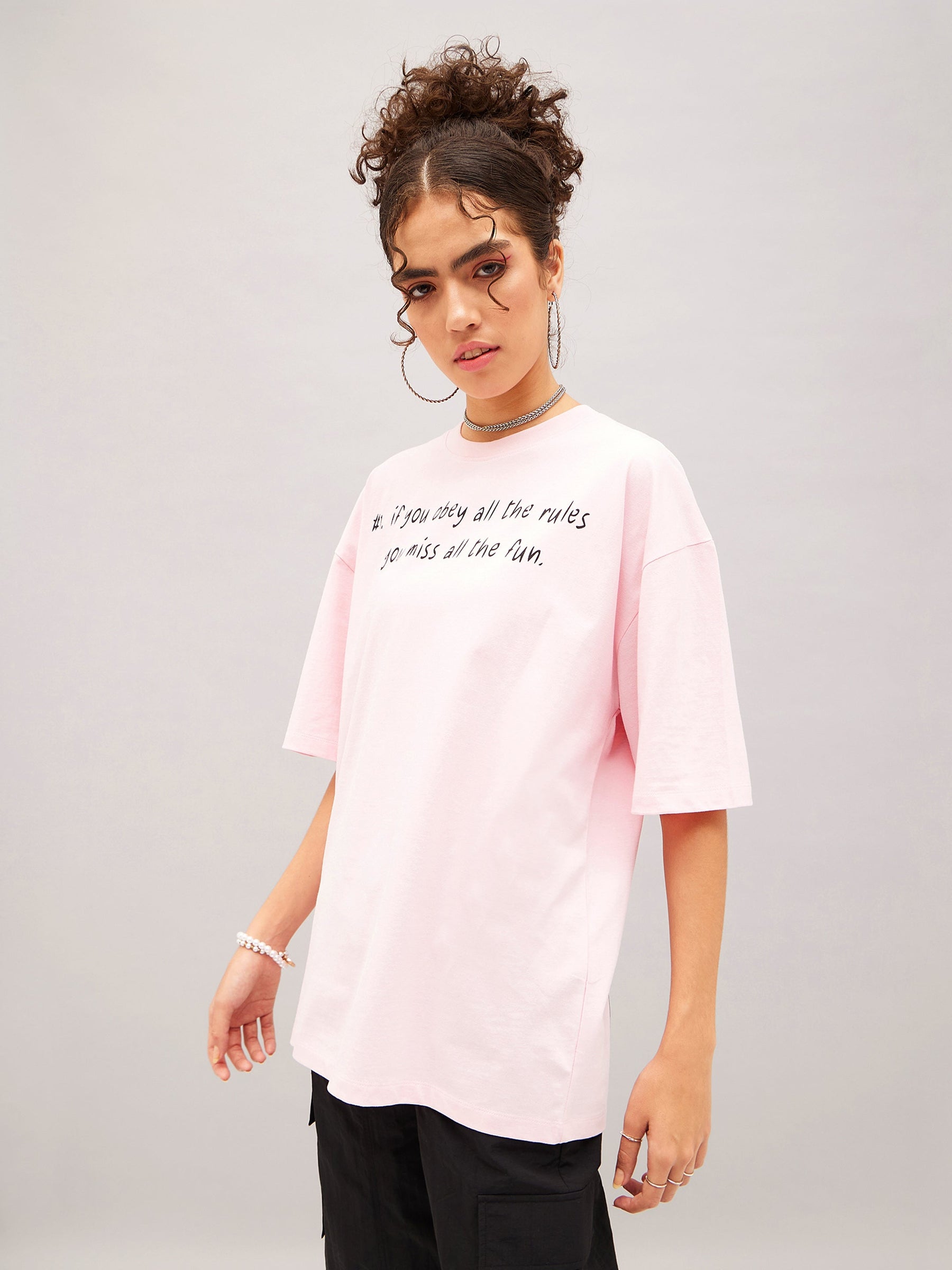 Pastel Pink Street Rules Oversized T-shirt-SASSAFRAS