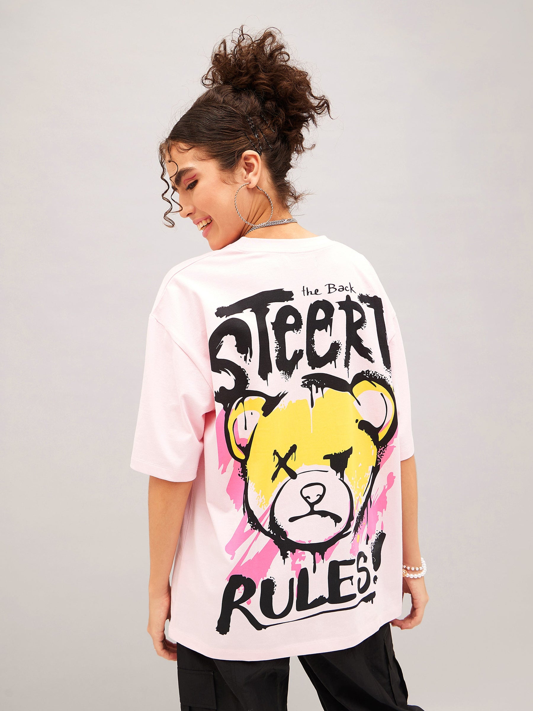 Buy Pastel Pink Street Rules Oversized T-shirt Online At Best