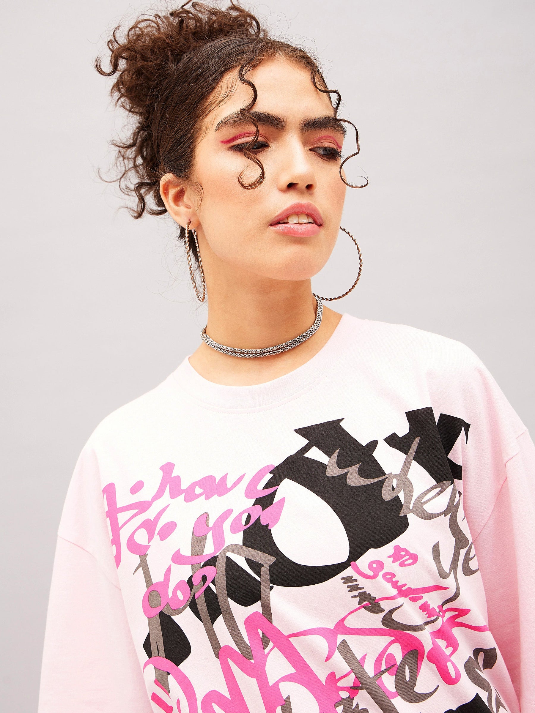 Pastel Pink Abstract Print Oversized T-shirt-SASSAFRAS