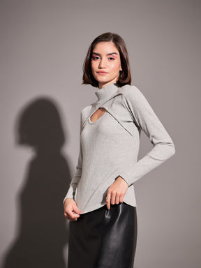 Grey Rib Moon Cut Top-SASSAFRAS