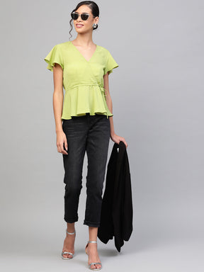 Mint Green Wrap Peplum Top