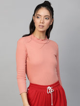 Peach Rib High Neck Full Sleeve Top-Tops-SASSAFRAS