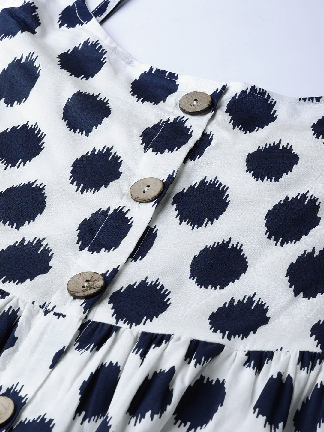 Buy Navy Polka Strappy Front Button Dress Online At Best Price