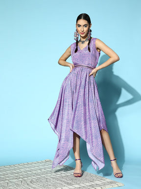 Women Purple Lehariya Asymmetrical Dress