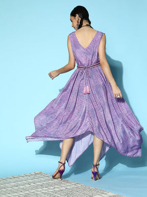 Women Purple Lehariya Asymmetrical Dress