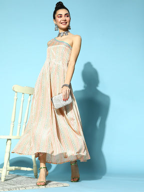 one shoulder anarkali dress PEACH CUT OUT ONE SHOULDER OVERLAP ANARKALI 16 / Custom