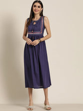 Women Navy Lehariya Gota Lace Gathered Dress-Dress-SASSAFRAS