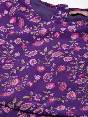Women Purple  Floral Anarkali Dress