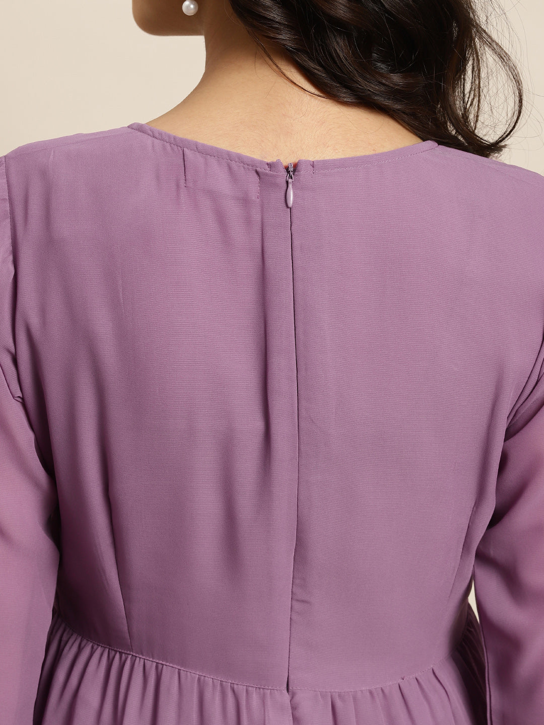 Women Purple Foil Print Tiered Maxi Dress