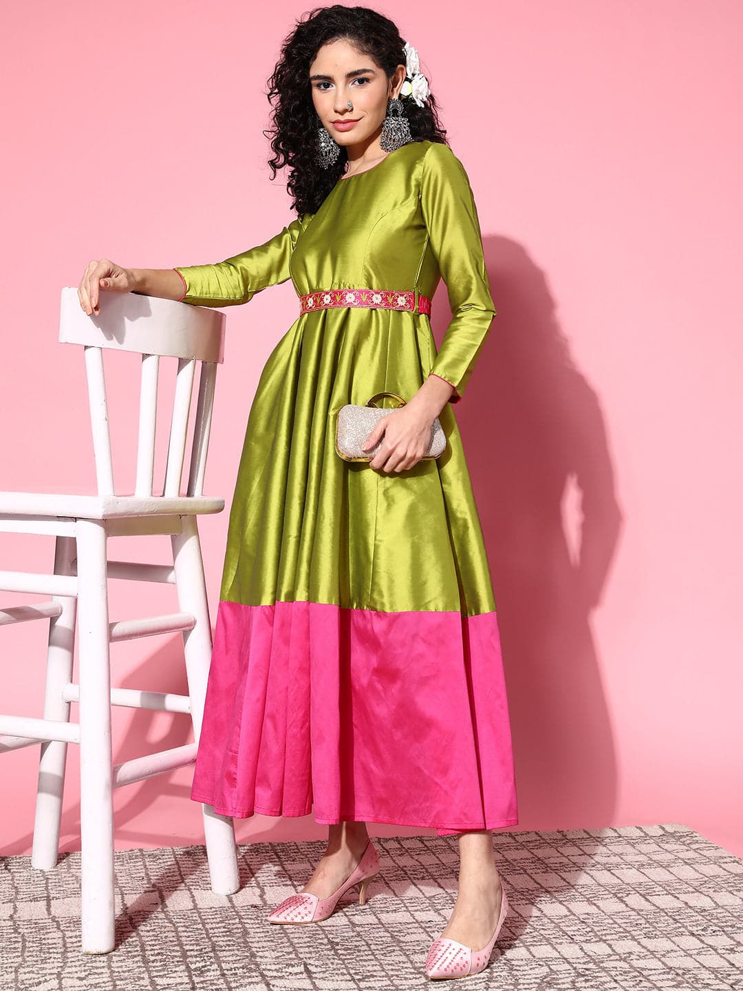 Green Contrast Border Anarkali Maxi Dress Shae by SASSAFRAS