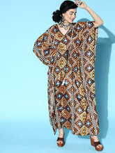 Mustard Geometric Print Kaftan Dress Shae by SASSAFRAS