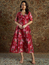 Maroon Chanderi Floral Anarkali Dress-Shae by SASSAFRAS