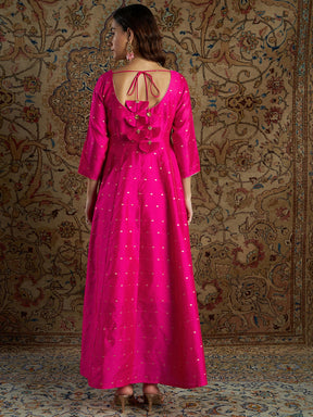 Women Fuchsia Jacquard Anarkali Maxi Dress