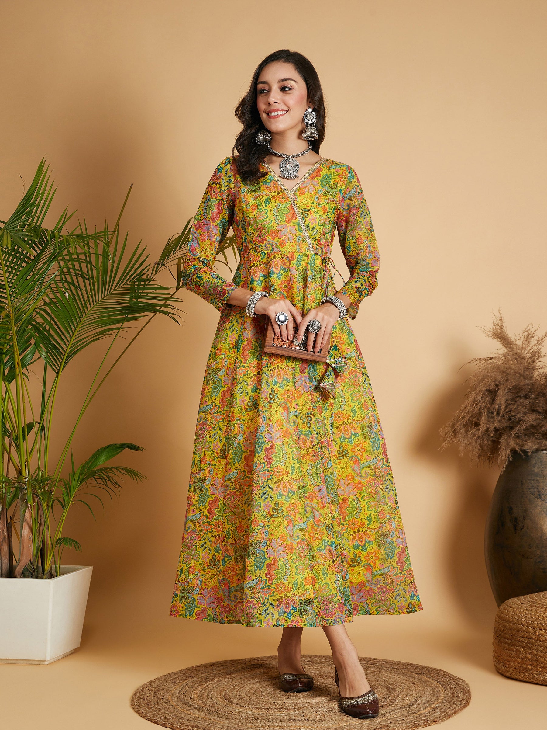 Buy Women Lemon Yellow Floral Anarkali Maxi Dress Online at Best Price - Sassafras Buy Women Lemon Yellow Floral Anarkali Maxi Dress Online at Best Price - Sassafras