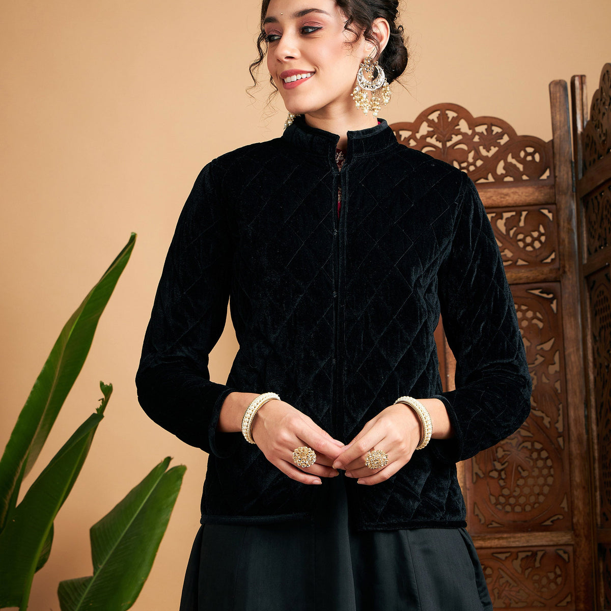 Buy Fort Collins Women Black Velvet Coat - Coats for Women 171712 | Myntra