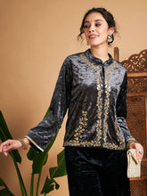 Grey Velvet Embroidered Jacket-Shae by SASSAFRAS