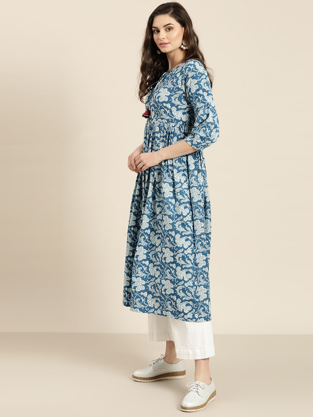 Blue Floral Gathered Kurta