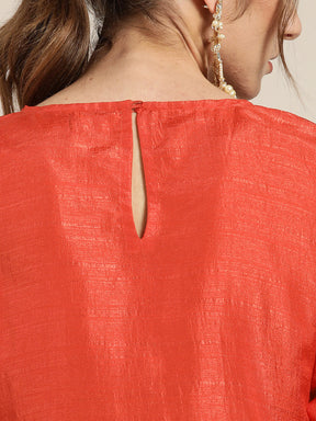Women Orange Mirror Embroidered Straight Kurta