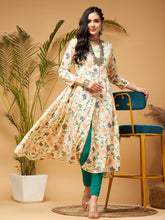 Beige floral Front Open Anarklai Kurta-Shae by SASSAFRAS