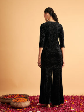 Black Velvet Sequence Embroidered Short Kurta-Shae by SASSAFRAS