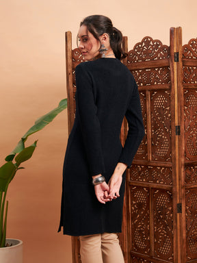 Black Solid Hair Wool Straight Kurta-Shae by SASSAFRAS