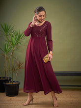 Maroon Embroidered Anarkali Maxi Kurta-Shae by SASSAFRAS