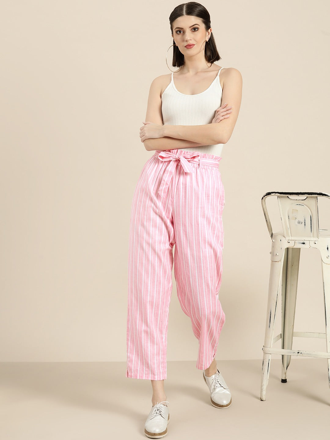 Buy Cherry  Jerry Paperbag Waist Detailed Balanced Striped Cigarette  Trousers Peach for Girls 1213Years Online in India Shop at FirstCrycom   13254429