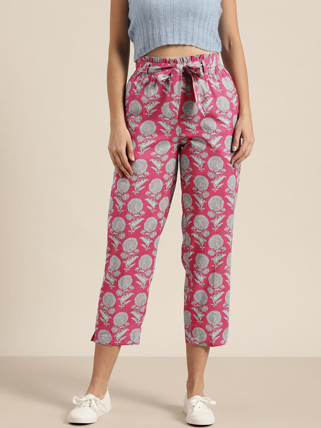 Pink Floral Polysilk Palazzo Pants