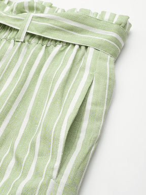 Green Stripes PaperBag Waist Pants