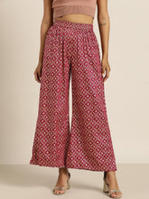 Burgundy Foil Print Flared Liva Pants-Pants-SASSAFRAS