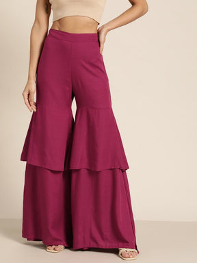 Burgundy Frilly Liva Pants-Pants-SASSAFRAS